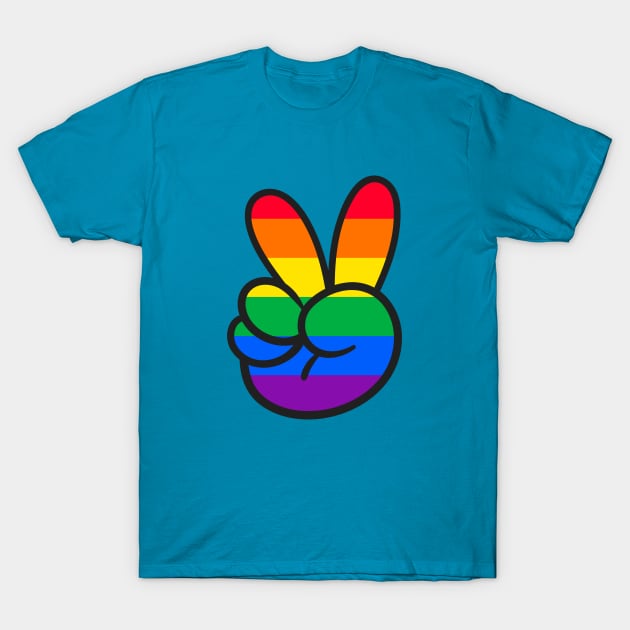 Rainbow Peace Sign Hand T-Shirt by Antonio Rael